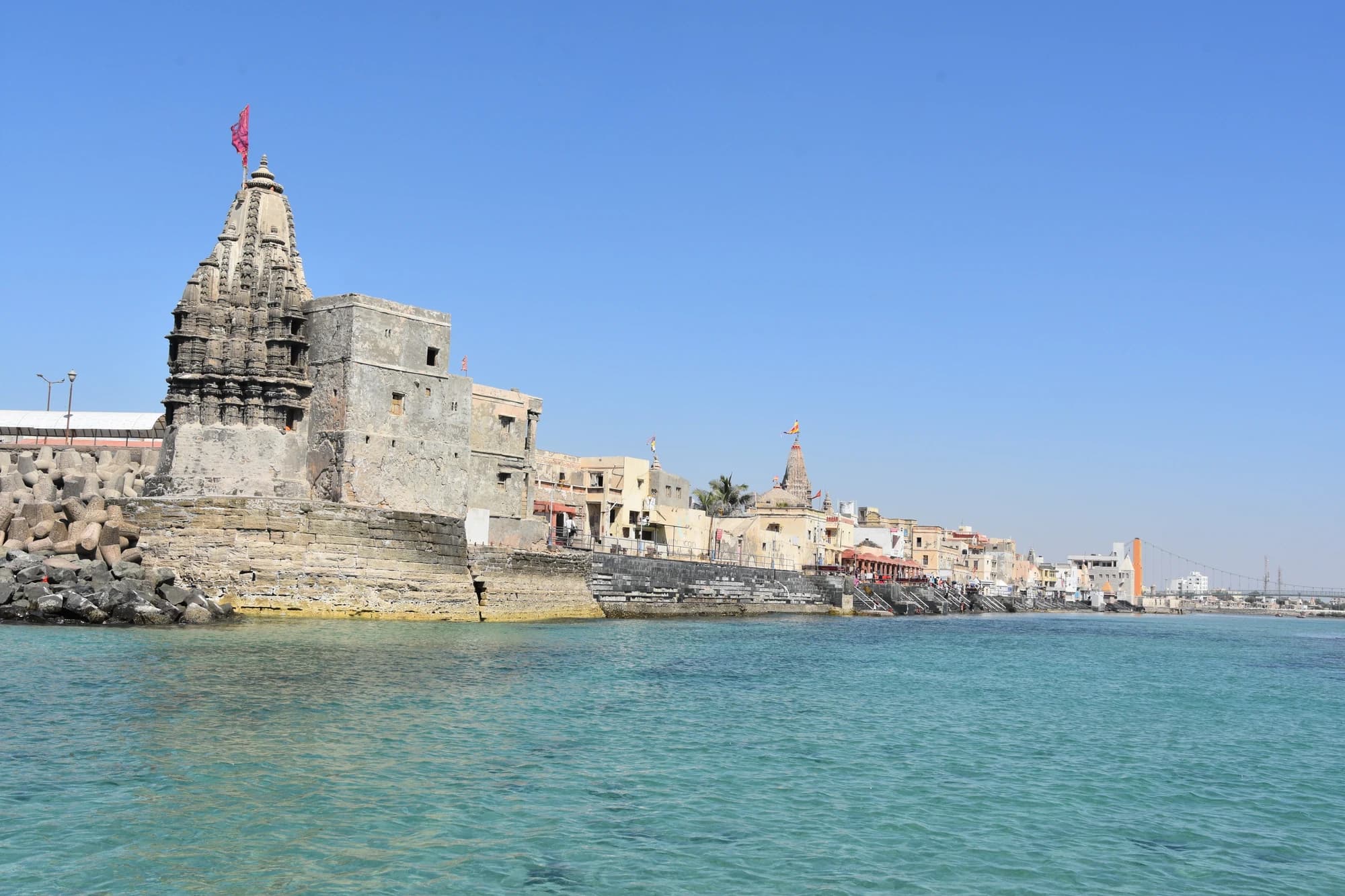 The temple spires of Dwarka above the Arabian Sea