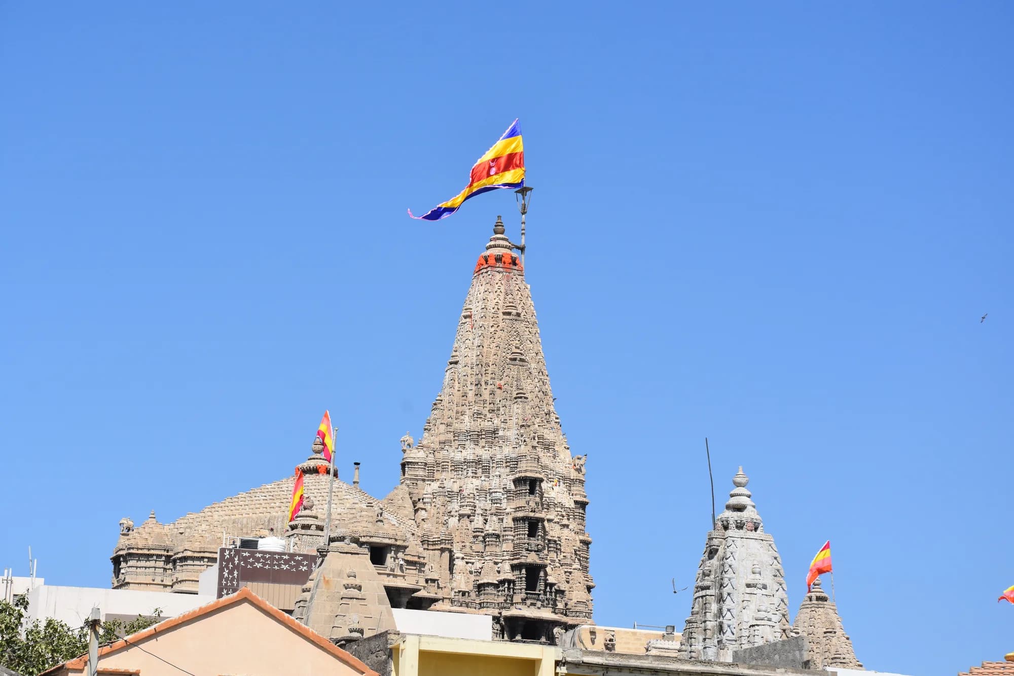 The spire of the Dwarkadhish temple