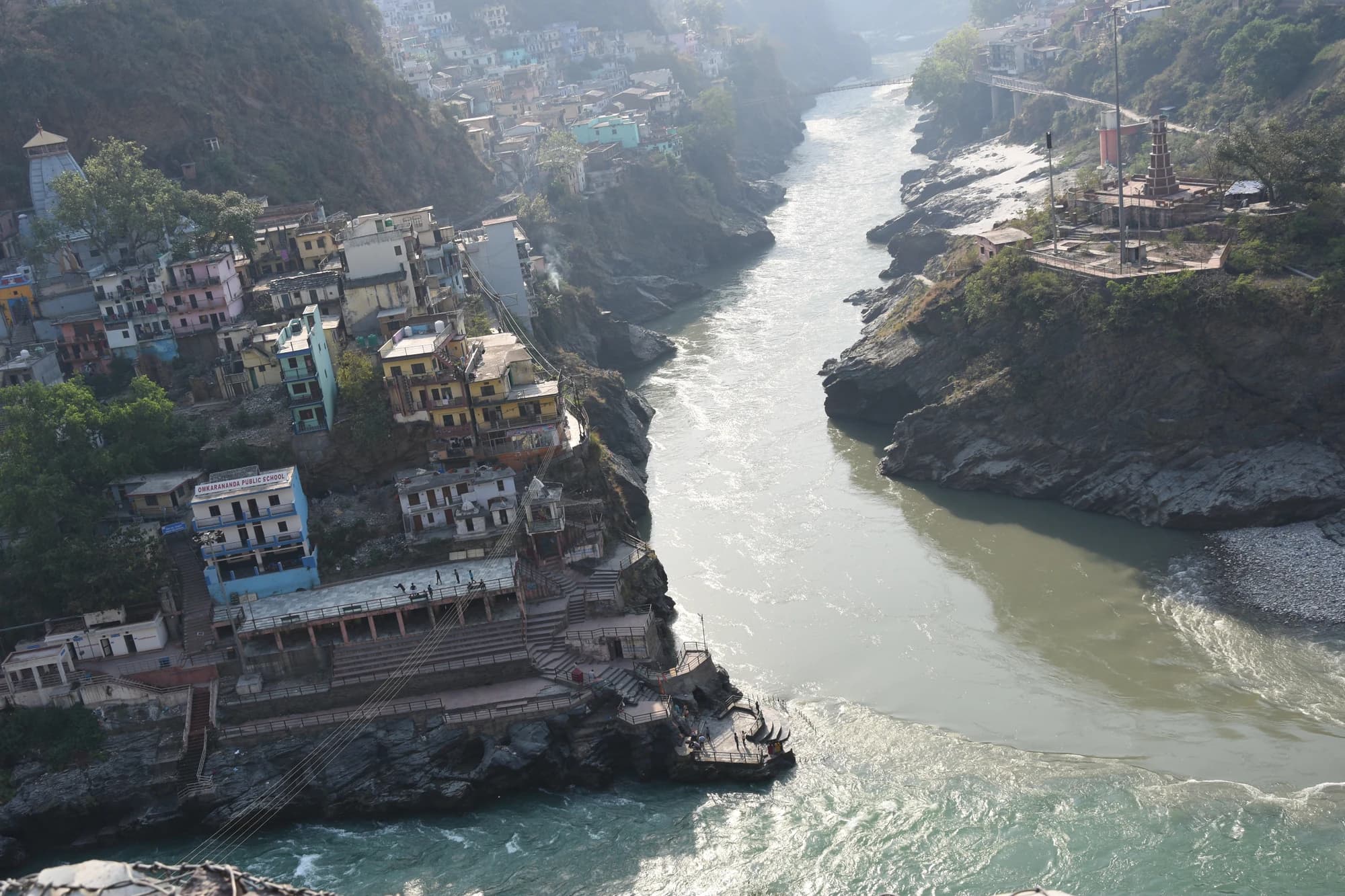 The confluence of two Himalayan rivers at Devprayag